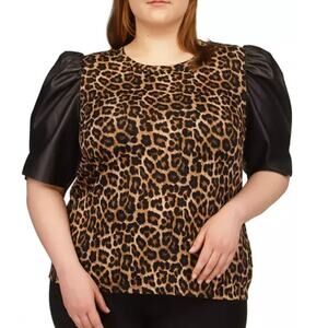 MICHAEL Michael Kors Animal Print Nubian Leather Sleeve Shirt Size P/S NWT